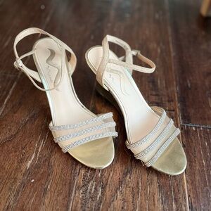 Nina Metallic Gold Strappy Evening high heels with rhinestone Accents